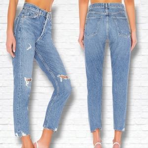 AGOLDE Revolve "Jamie" Distressed High Rise Straight in Arrival Wash Size 25